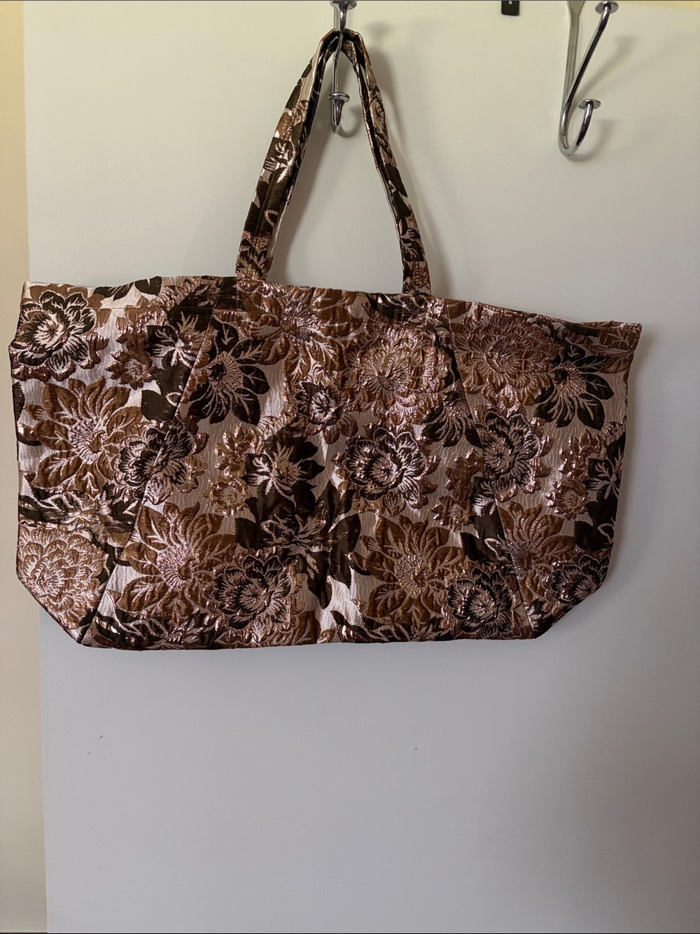 Karen Kane Quilted Floral Tote in Brown and Cream
